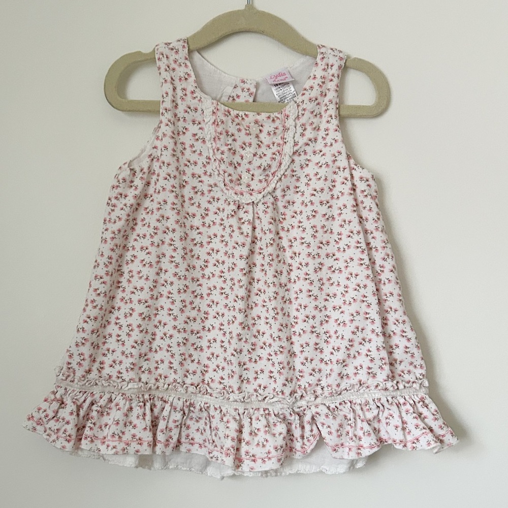 Vintage 80s Soft Corduroy Dress with Tiny Floral Print • Size 18M